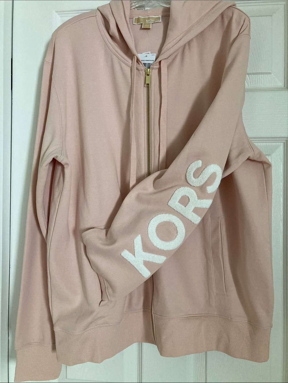 Michael KORS cotton blend zip unisex hoodie in powder blush - Picture 2 of 5